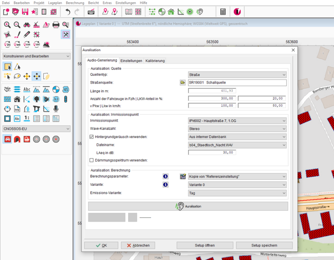 Screenshot des Auralisationstools in IMMI 