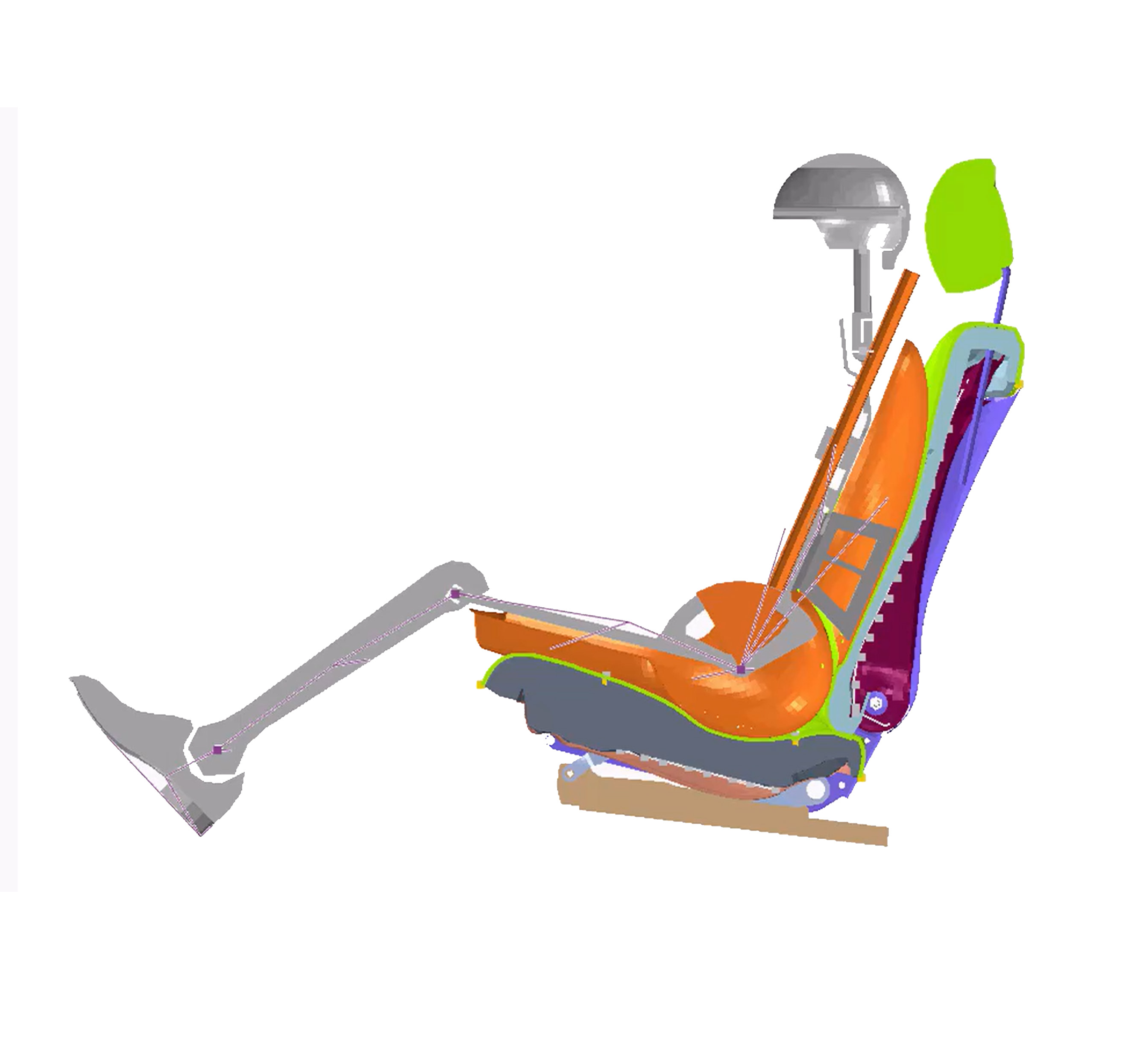 Side view of a seat with H-point and backset analysis for improved ergonomics