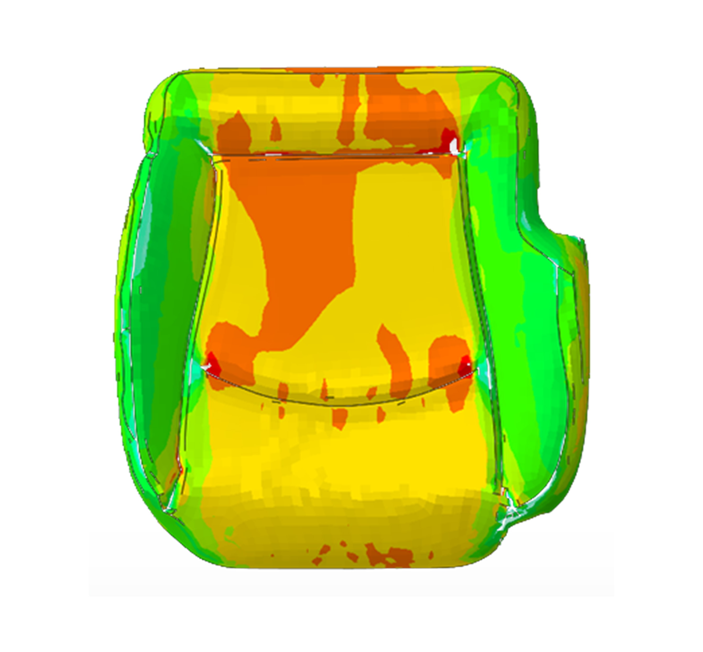 Simulation of wrinkling on a seat cover to optimize material tension and fit