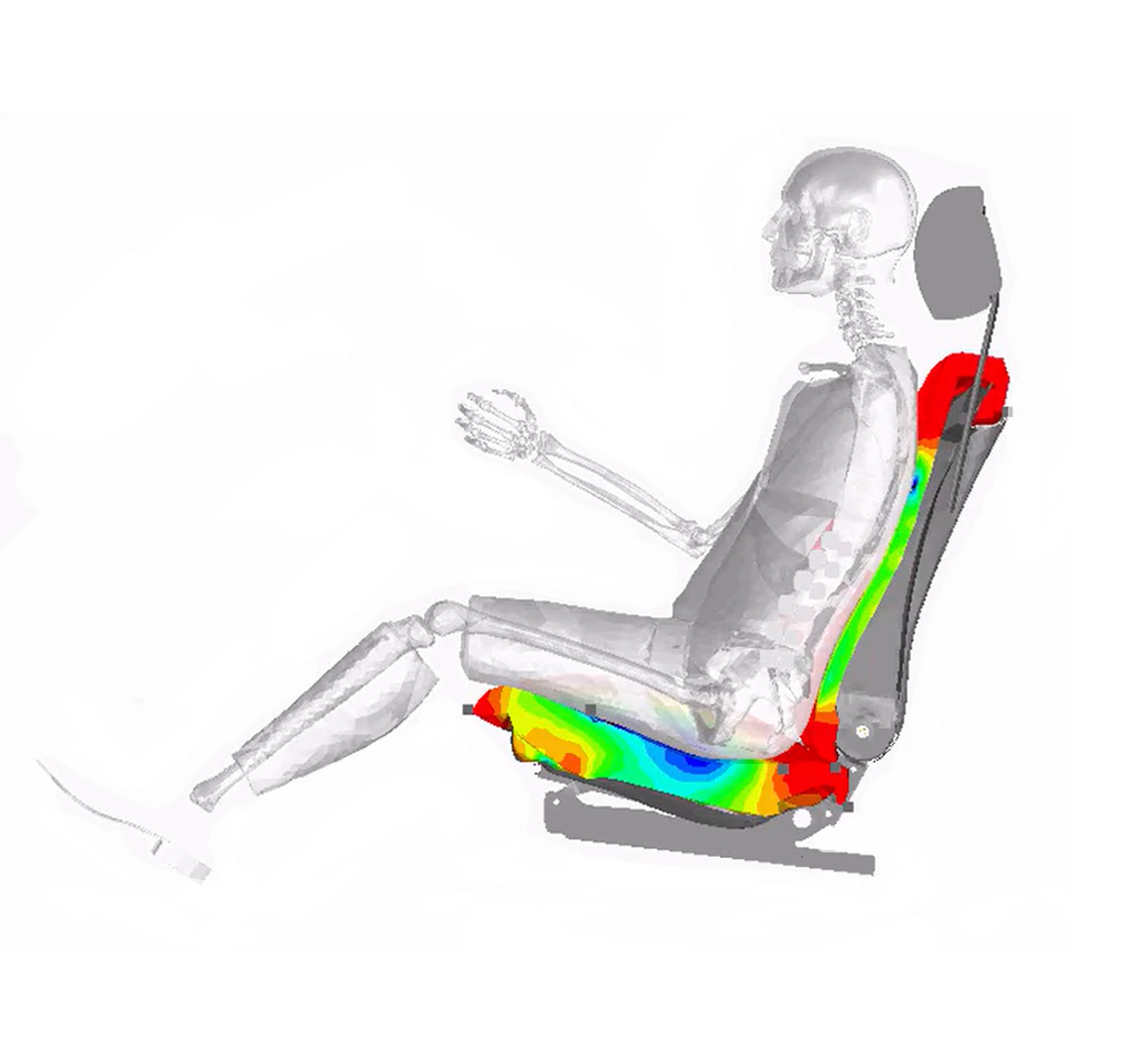 Virtual analysis of static seating comfort showing pressure distribution on the seat